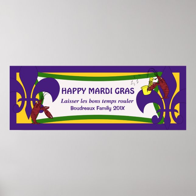 Mardi Gras Fleur de Lis Kräftor Party Banner Poster (Framsidan)