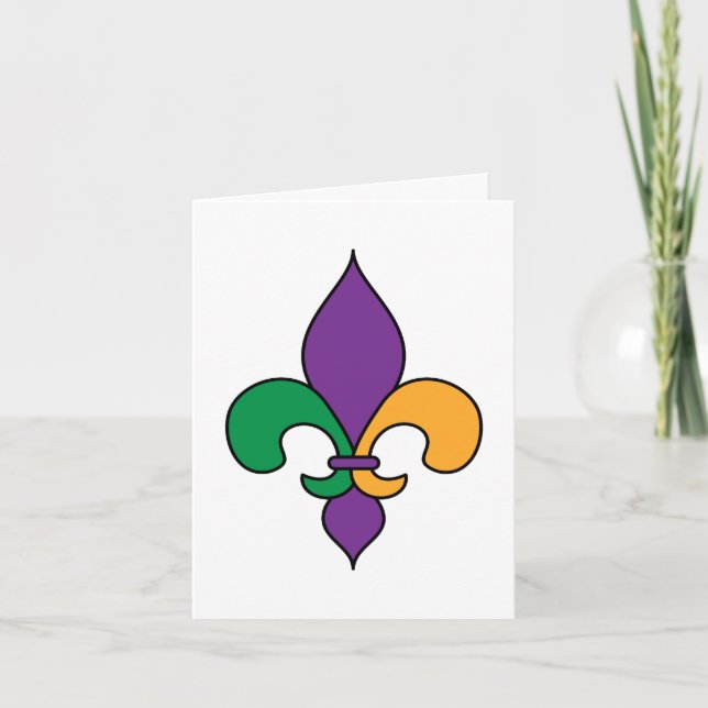 Mardi Gras Fleur de Lis Lila Gult Grönt Kort (Framsida)