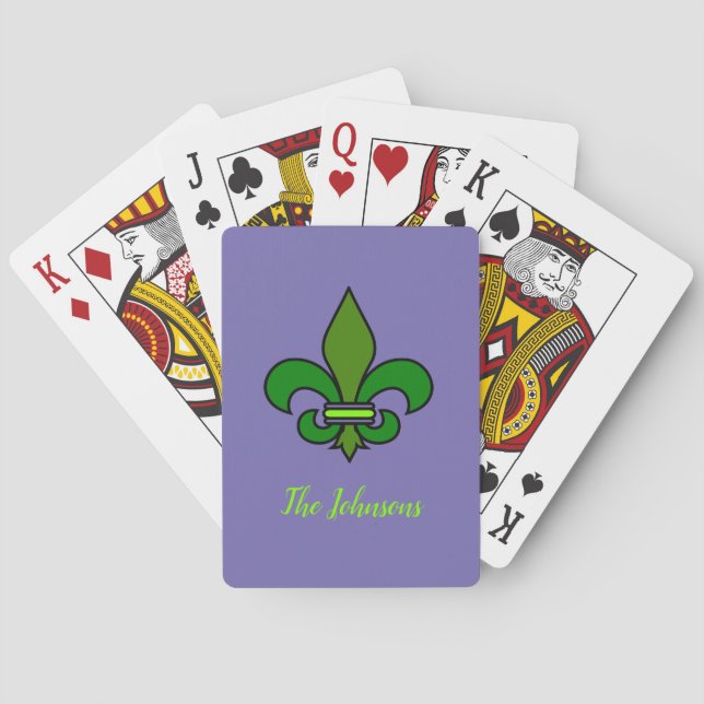 Mardi Gras Fleur de Lis lila spelkort (Baksidan)