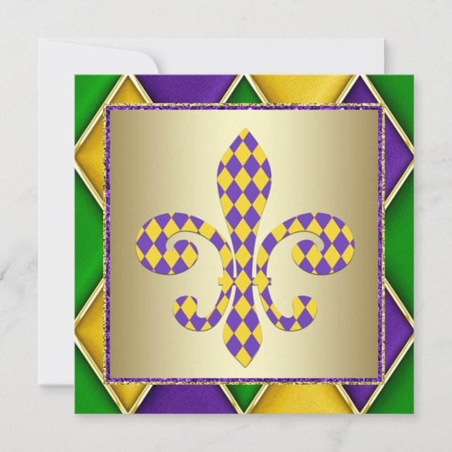 Mardi Gras Fleur De Lis Mardi Gras-fest Inbjudningar (Framsida)