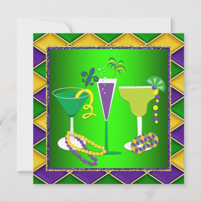 Mardi Gras Fleur De Lis Mardi Gras Party Inbjudningar (Framsida)