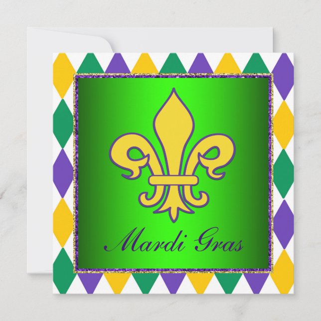 Mardi Gras Fleur De Lis Mardi Gras party Inbjudningar (Framsida)