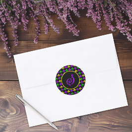 Mardi Gras Fleur de Lis Mönster Anpassningsbar Mon Runt Klistermärke