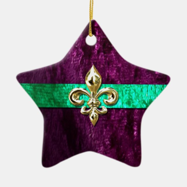 Mardi Gras Fleur De Lis New Orleans Julgransprydnad Keramik (Framsidan)