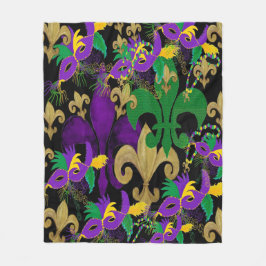 Mardi Gras fleur de lis och masker Fleecefilt