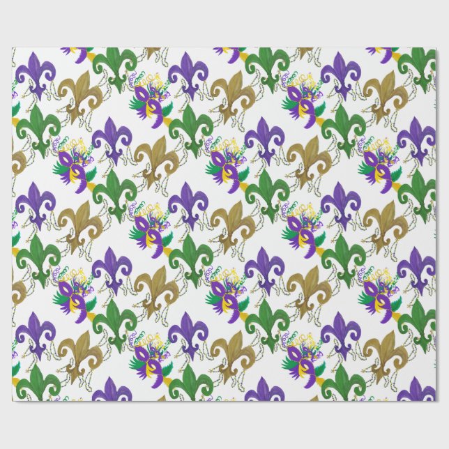 Mardi Gras fleur de lis och masker Presentpapper (Platt)
