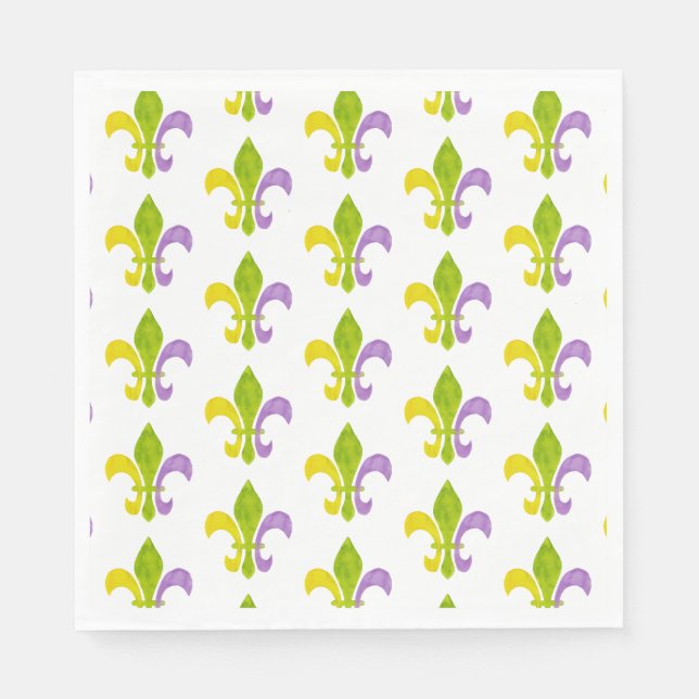Mardi Gras Fleur de Lis på vit bakgrund Pappersservett (Framsidan)