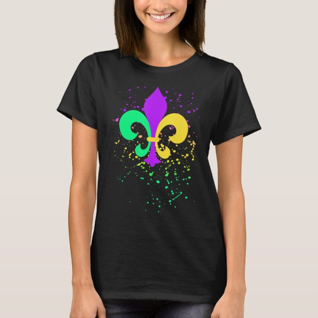 Mardi Gras Fleur De Lis Paint Splatter NOLA T Shirt (Framsida)