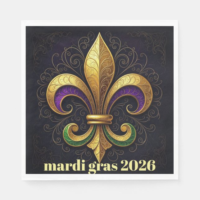 Mardi Gras Fleur de Lis Party Pappersservett (Framsidan)