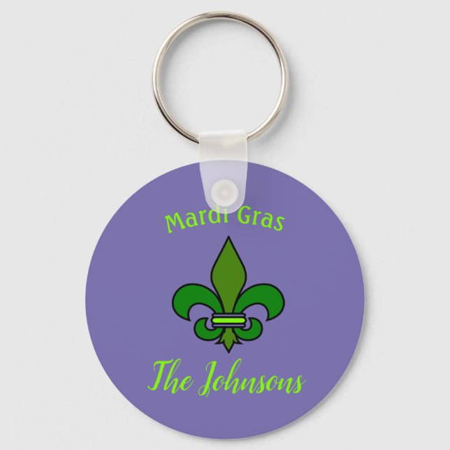 Mardi Gras Fleur de Lis Personlig Nyckelring (Framsida)