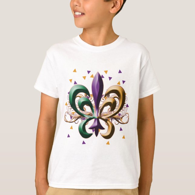 Mardi Gras Fleur de Lis Planlägga Tee (Framsida)