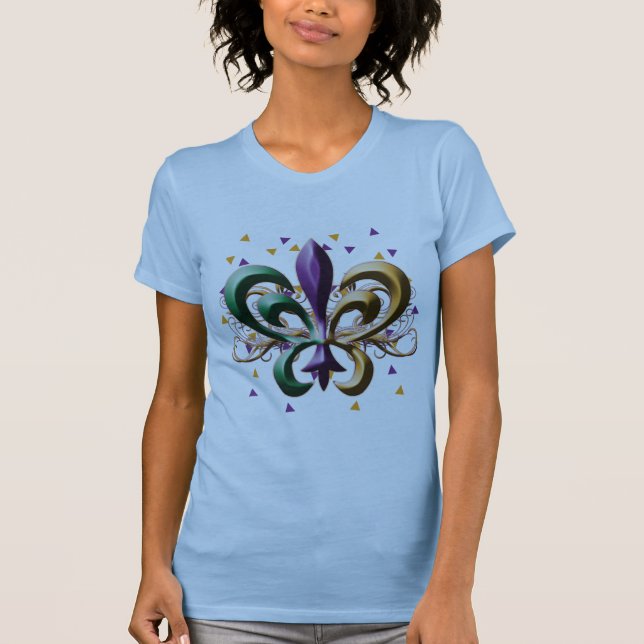 Mardi Gras Fleur de Lis Planlägga Tee Shirt (Framsida)