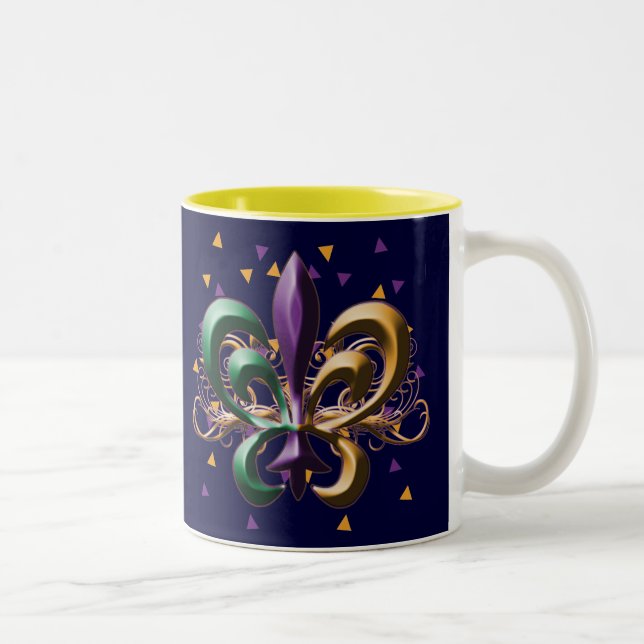 Mardi Gras Fleur de Lis Planlägga Två-Tonad Mugg (Höger)