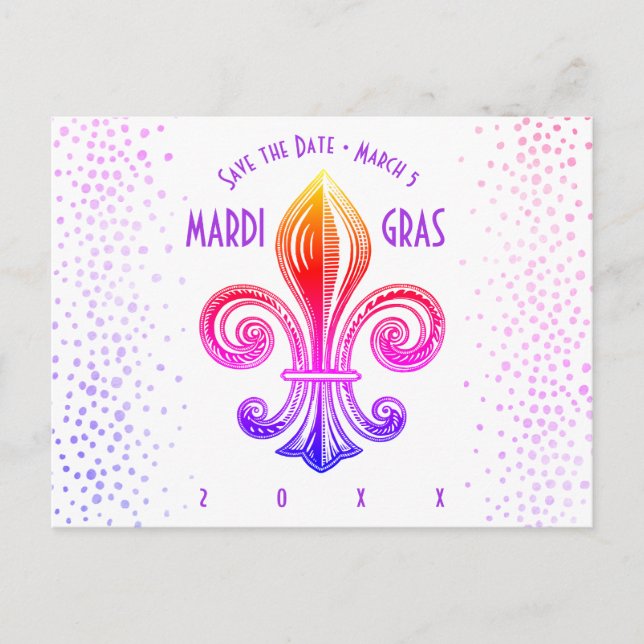 Mardi Gras Fleur De Lis Rainbow Confetti Inbjudan Vykort (Framsida)