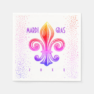 Mardi Gras Fleur De Lis Rainbow Confetti Pappersservett