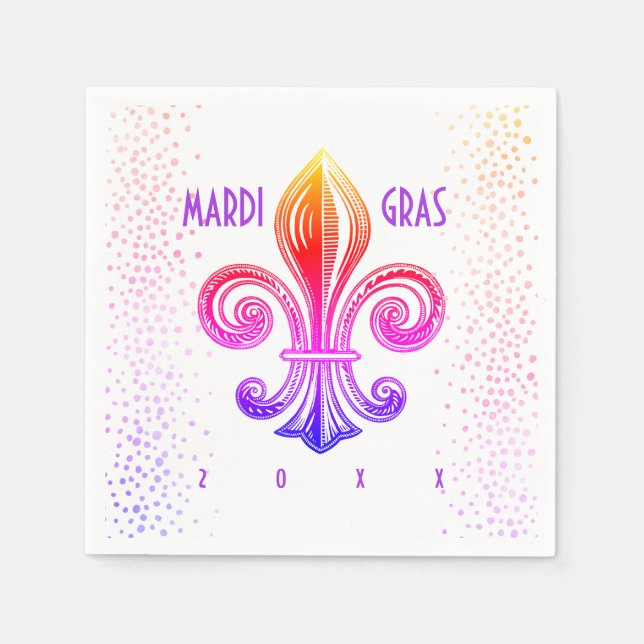 Mardi Gras Fleur De Lis Rainbow Confetti Pappersservett (Framsidan)