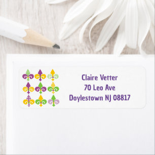 Mardi Gras Fleur de Lis Returadress Etikett
