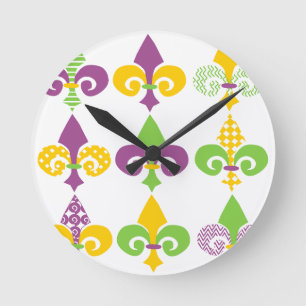 Mardi Gras Fleur de Lis Rund Klocka