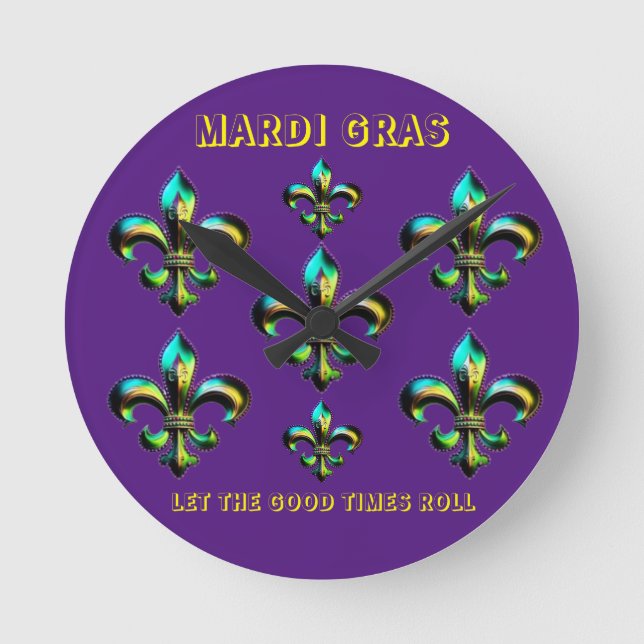 Mardi Gras Fleur De Lis Rund Klocka (Framsida)