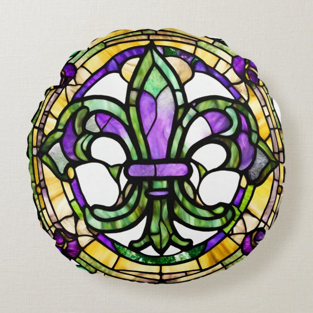 Mardi Gras Fleur De Lis Rund Kudde (Framsidan)