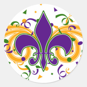 Mardi Gras Fleur-de-Lis Sticker Runt Klistermärke