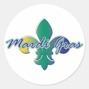 Mardi Gras Fleur de lis tri Runt Klistermärke