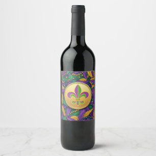 Mardi Gras Fleur de lis Vinflaska Etikett