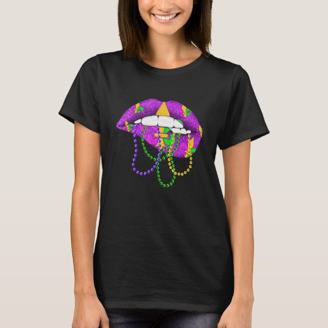Mardi Gras Fleur De Lys Lips Costume Mardi Gras Ca T Shirt (Framsida)