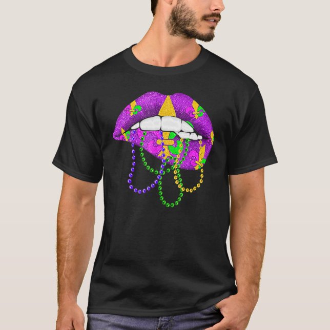 Mardi Gras Fleur De Lys Lips Costume Mardi Gras Ca T Shirt (Framsida)