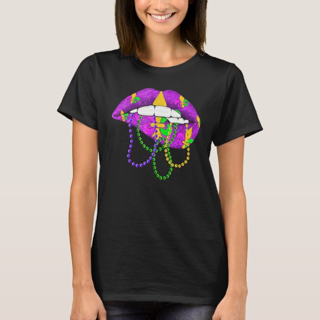 Mardi Gras Fleur De Lys Lips Costume Mardi Gras Ca T Shirt (Framsida)