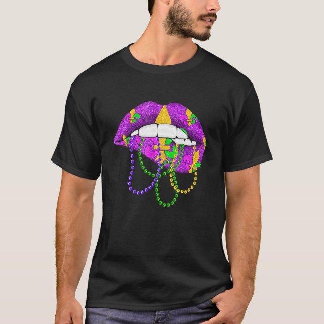 Mardi Gras Fleur De Lys Lips Costume Mardi Gras Ca T Shirt (Framsida)