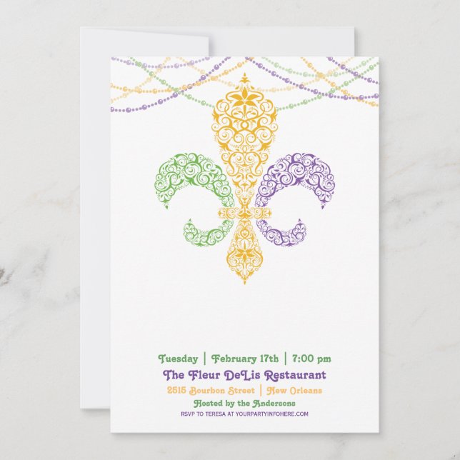 Mardi Gras Fleur DeLis Party 2 Inbjudningar (Framsida)