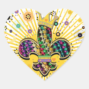 Mardi Gras Fleur firar gåvor Hjärtformat Klistermärke