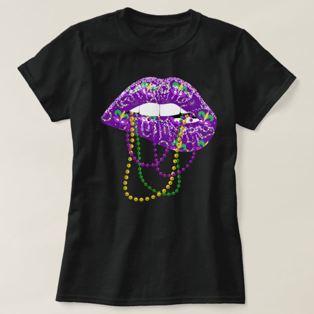 Mardi Gras for Women Läppar Queen Carnival Costume T Shirt (Design framsida)
