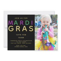Mardi Gras Fotoinbjudan - Modern Lila Grönt