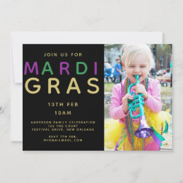 Mardi Gras Fotoinbjudan - Modern Lila Grönt Inbjudningar
