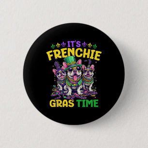 Mardi Gras Fransk Bulldog Time Mardi Gras Knapp