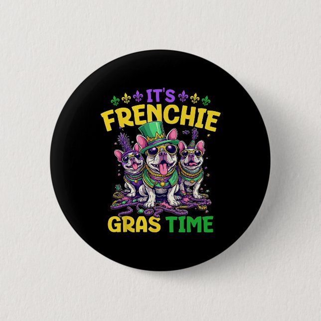 Mardi Gras Fransk Bulldog Time Mardi Gras Knapp (Framsida)