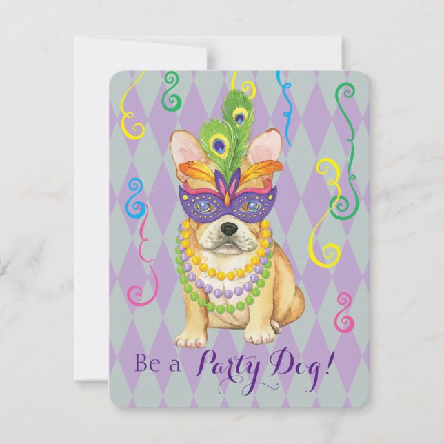 Mardi Gras Frenchie Inbjudningar (Framsida)