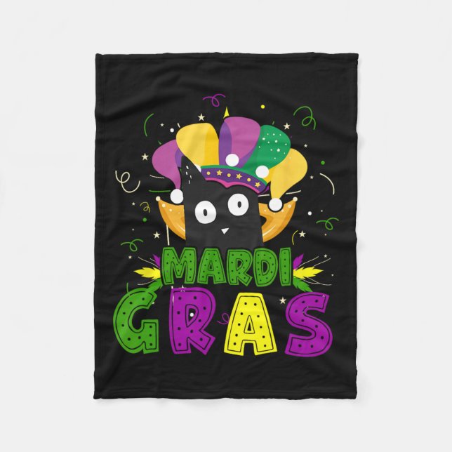 Mardi Gras Funny Black Cat Wearing Clown Cat Mardi Fleecefilt (Framsidan)