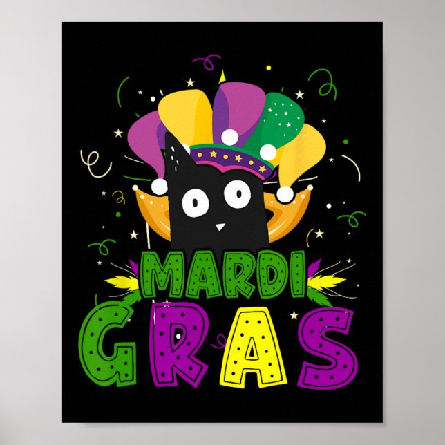 Mardi Gras Funny Black Cat Wearing Clown Cat Mardi Poster (Framsidan)