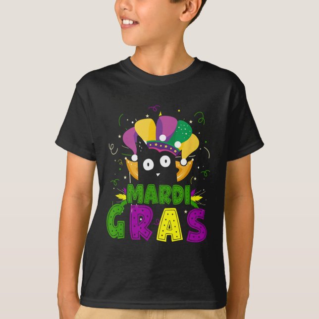 Mardi Gras Funny Black Cat Wearing Clown Cat Mardi T Shirt (Framsida)