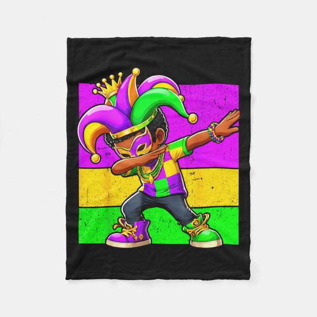Mardi Gras Funny Dabbing Black Boy Jester Hat Kid  Fleecefilt (Framsidan)