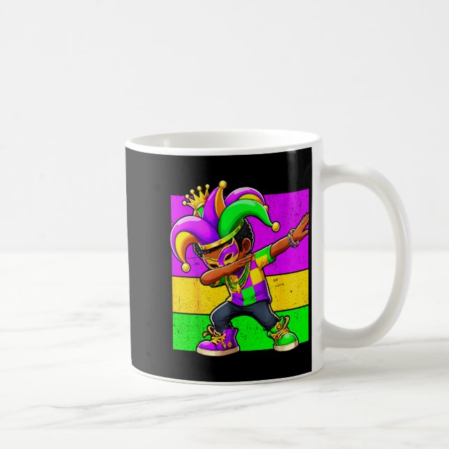Mardi Gras Funny Dabbing Black Boy Jester Hat Kid  Kaffemugg (Höger)