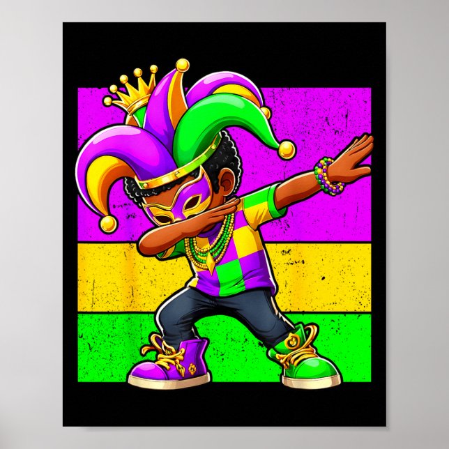 Mardi Gras Funny Dabbing Black Boy Jester Hat Kid  Poster (Framsidan)