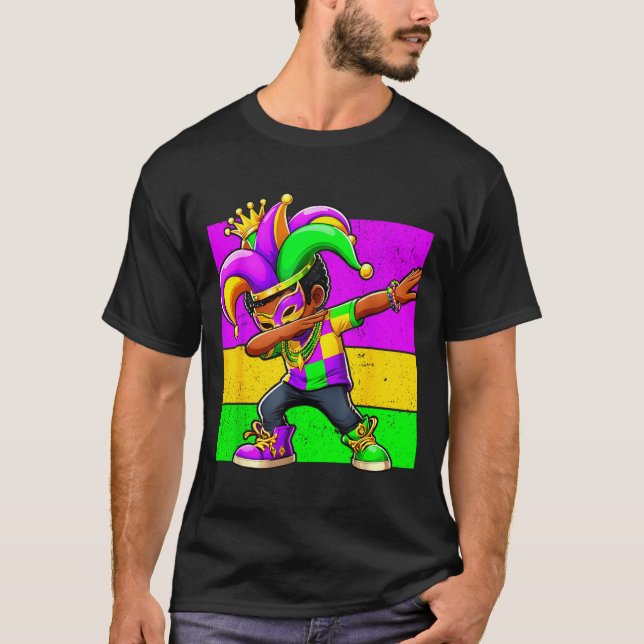 Mardi Gras Funny Dabbing Black Boy Jester Hat Kid  T Shirt (Framsida)