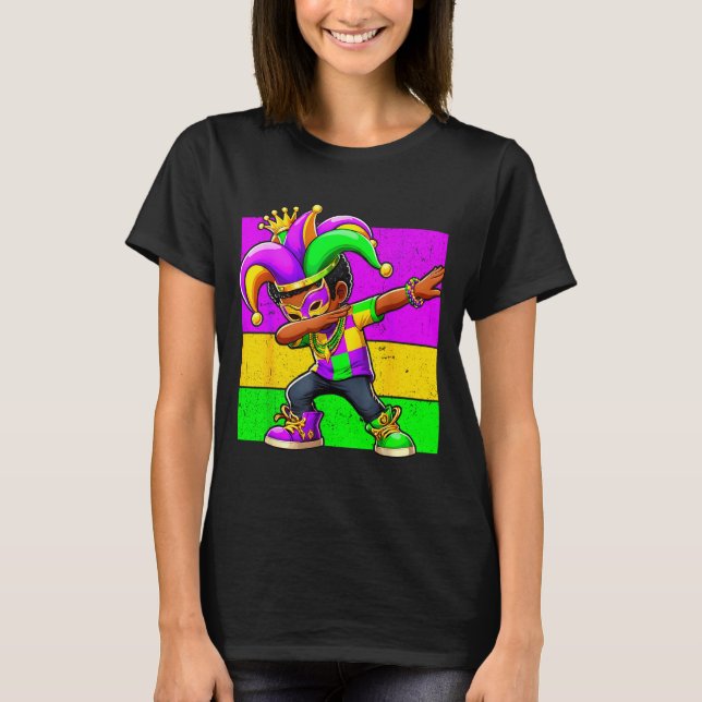 Mardi Gras Funny Dabbing Black Boy Jester Hat Kid  T Shirt (Framsida)