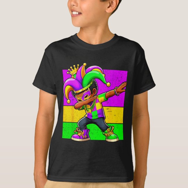 Mardi Gras Funny Dabbing Black Boy Jester Hat Kid  T Shirt (Framsida)