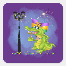 Mardi Gras | Funny Gator Sticker Fyrkantigt Klistermärke