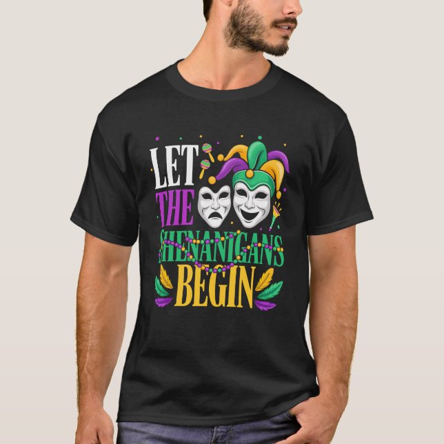 Mardi Gras Funny Let The Shenanigans Begin Jester  T Shirt (Framsida)